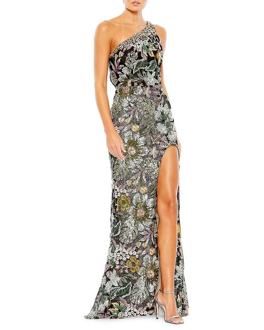 Mac Duggal Floral Sequin-Embroidered One-Shoulder Gown