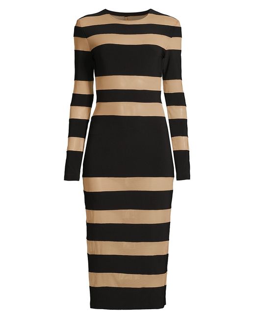 Norma Kamali Semi-Sheer Striped Midi-Dress