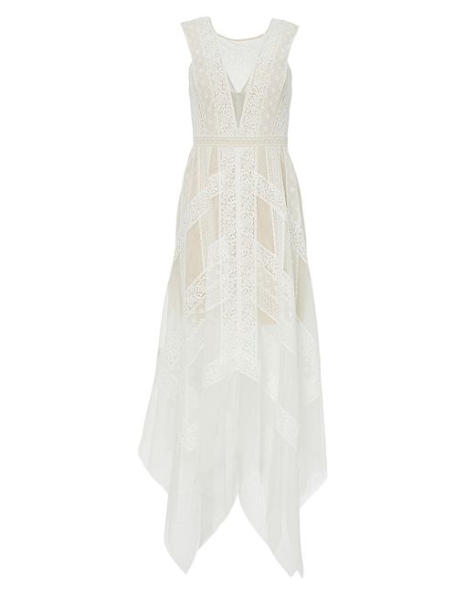 Bcbgmaxazria Andi Asymmetric Lace Tulle Maxi Dress