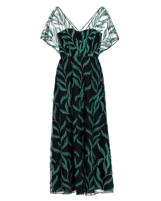 Lela Rose Beaded Feather-Patterned Midi-Dress