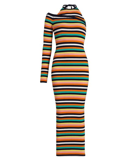 Monse Striped One-Sleeve Halter Midi-Dress