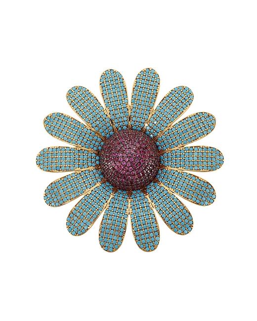 Begum Khan Botanical Garden 24K-Gold-Plated Faux Turquoise Root Ruby Camomile Brooch