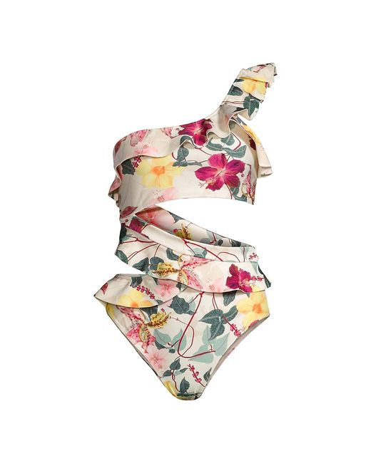 Patbo Hibiscus Asymmetric Ruffled One-Piece Swimsuit