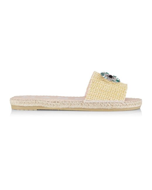 Manebi Raffia Crystal-Embellished Flat Sandals