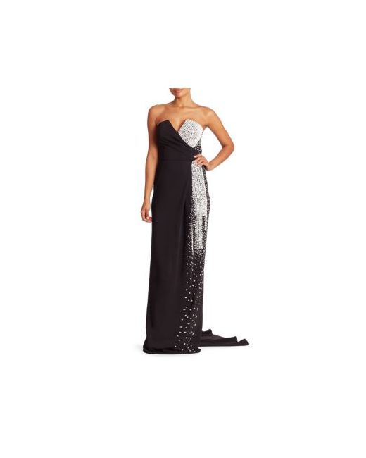 Pamella Roland Draped Crystal Sequined Strapless Gown