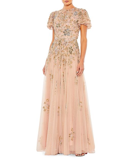 Mac Duggal Floral-Embroidered Tulle Gown