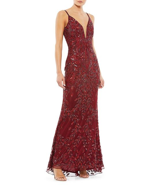 Mac Duggal Beaded V-Neck Gown