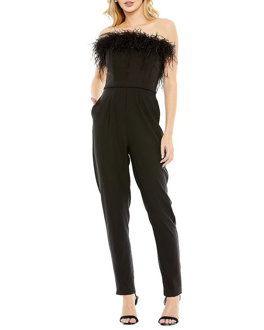 Mac Duggal Feathered Strapless Jumpsuit
