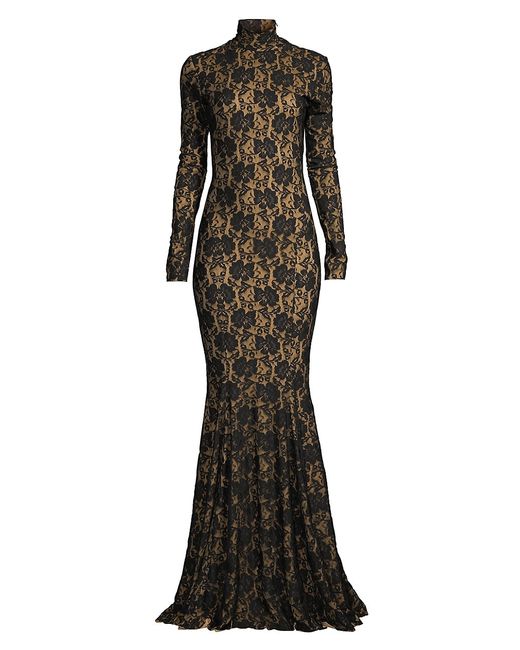 Norma Kamali Floral Lace Open Back Gown