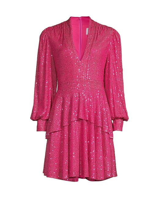 One33 Social Sequined Long-Sleeve Tiered Minidress