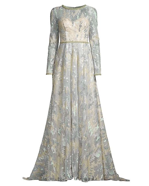 Mac Duggal Lace Long-Sleeve A-Line Dress