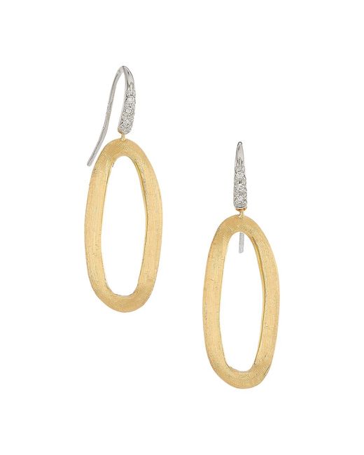 Marco Bicego Jaipur Two-Tone 18K Gold Diamond Oval Hoop Drop Earrings