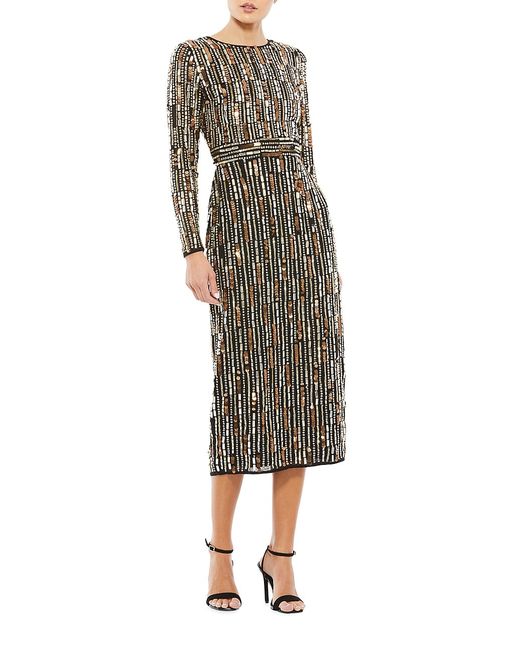 Mac Duggal Long-Sleeve Embellished Midi-Dress