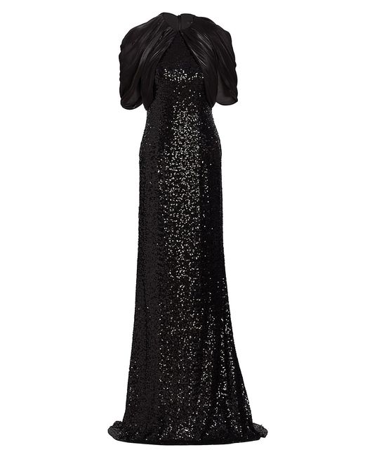 Badgley Mischka Sequin Cape Floor-Length Gown