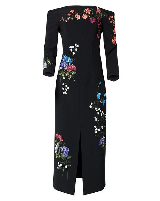 Carolina Herrera Floral Off-The-Shoulder Midi-Dress