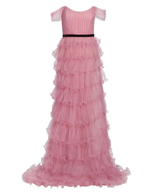 Marchesa Notte Off-The-Shoulder Tiered Tulle Gown