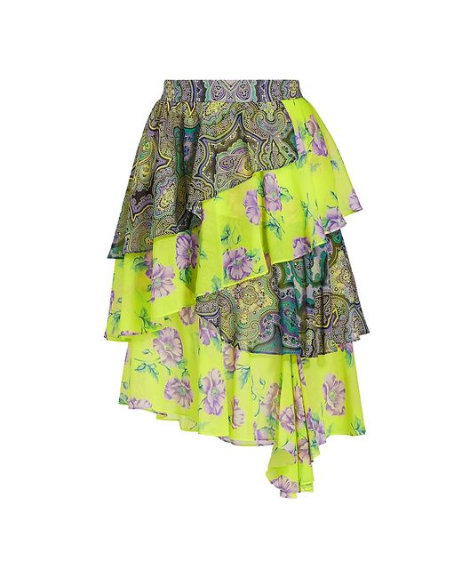 Etro Asymmetric Tier Floral Paisley Skirt