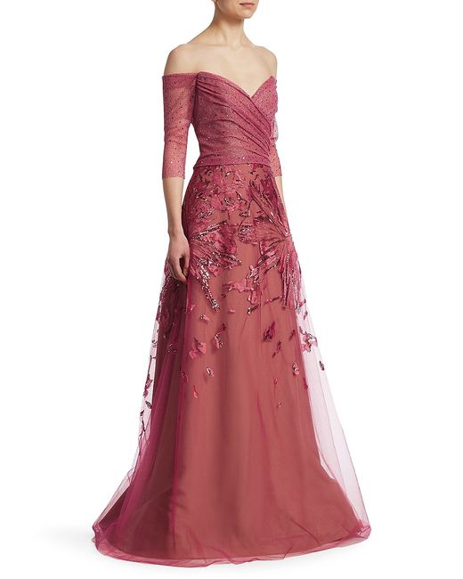 Rene Ruiz Collection Metallic Embroidered Tulle Gown