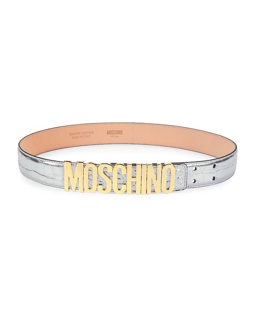 Moschino Logo Buckle Croc-Embossed Belt
