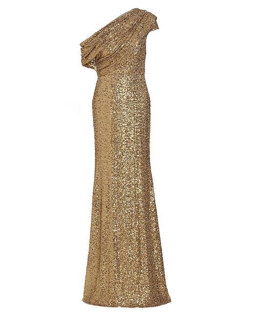 Badgley Mischka Asymmetric Draped Sequin Gown