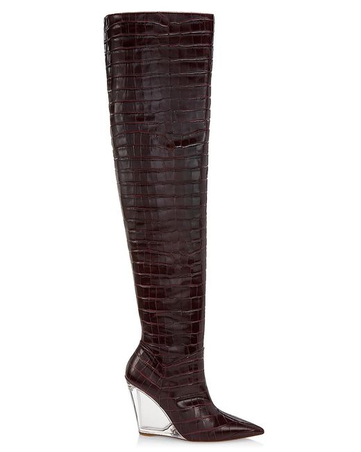 Stuart Weitzman Lucite Croc-Embossed Leather Wedge Boots