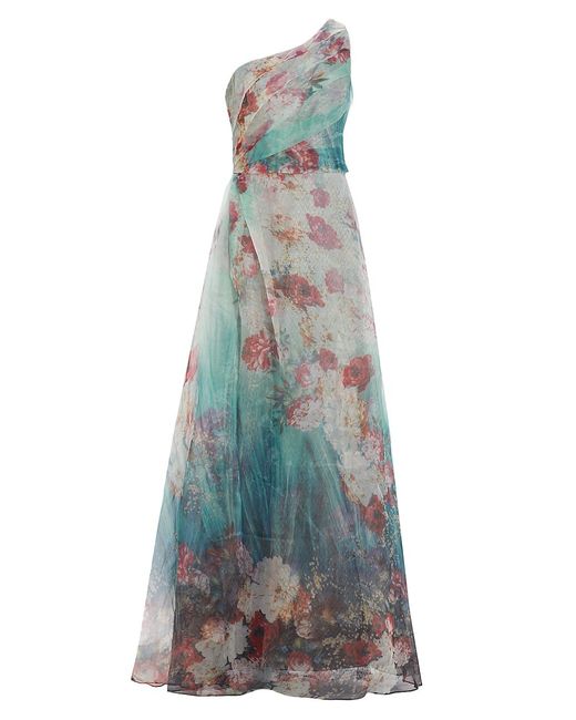Rene Ruiz Collection One-Shoulder Floral Print Gown