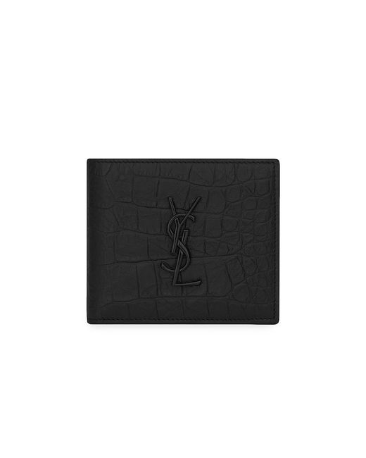 Saint Laurent Croc-Embossed Monogram Wallet