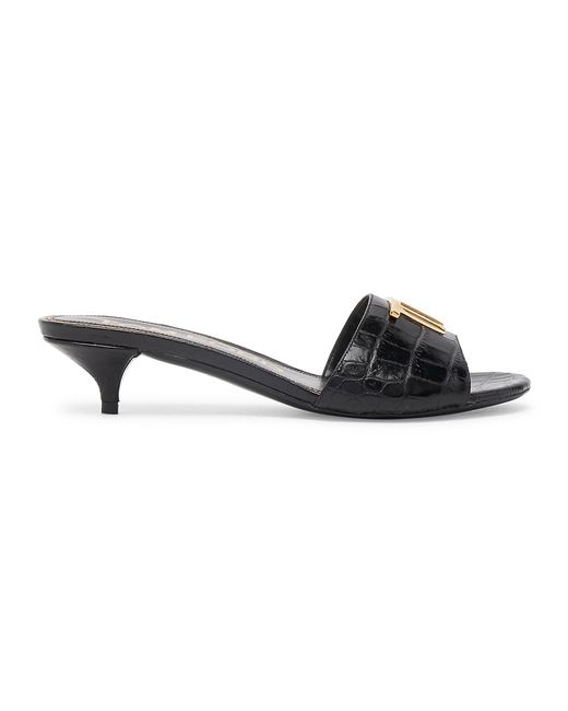 Tom Ford Logo Croc-Embossed Leather Mules