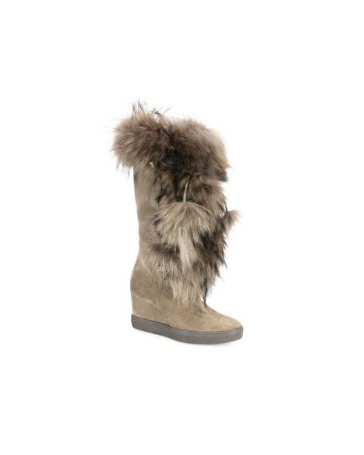 Aquatalia Colette Suede Raccoon Fur Shearling Wedge Boots