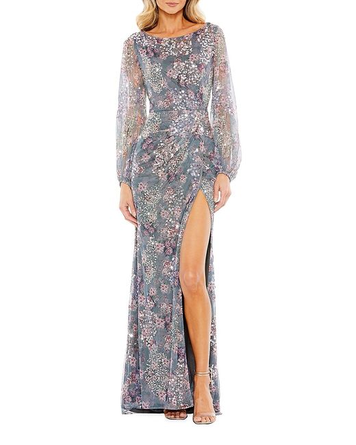 Mac Duggal Embellished Illusion Long-Sleeve Faux-Wrap Gown