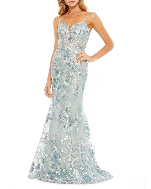 Mac Duggal Floral-Embroidered Sleeveless Trumpet Gown