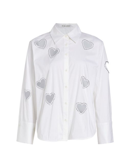 Alice + Olivia Finley Crystal-Embellished Heart Cut Out Shirt