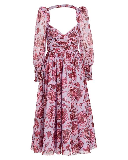 Badgley Mischka Floral Long-Sleeve Midi-Dress