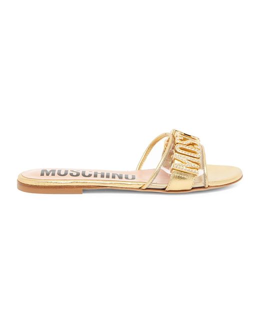 Moschino Metallic Crystal-Embellished Logo Slide Sandals