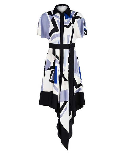 H Halston Hadley Crepe-De-Chine Geometric Belted Midi-Dress