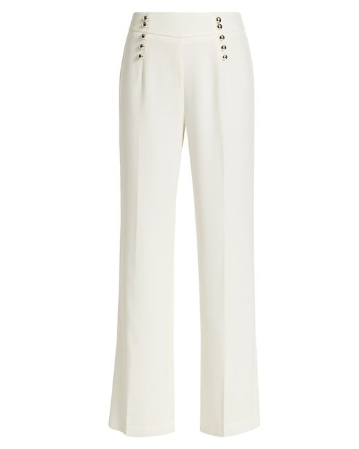 Elie Tahari Button-Embellished Crepe Straight-Leg Trousers