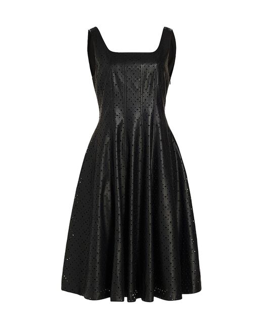Elie Tahari Perforated Faux Leather Fit Flare Dress