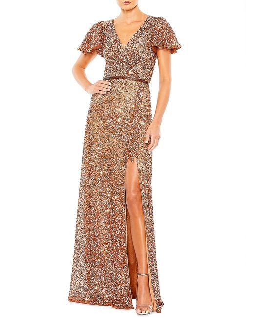 Mac Duggal Sequined Butterfly-Sleeve Gown