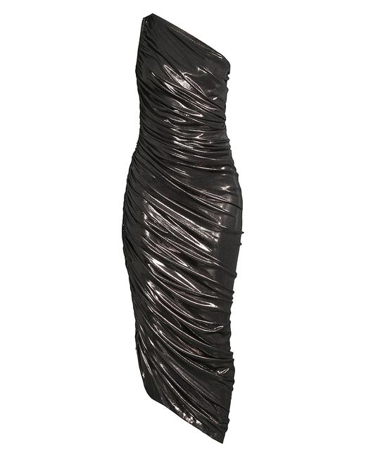 Norma Kamali Diana Metallic Ruched One-Shoulder Gown