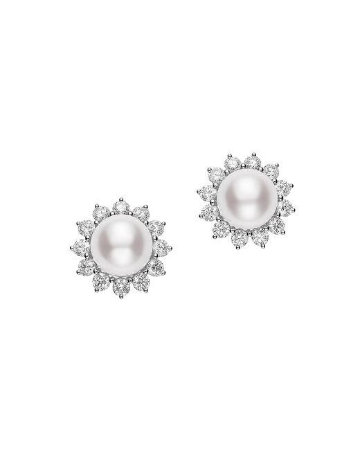 Mikimoto 18K Akoya Cultured Pearl 7.5MM Diamond Classic Earrings