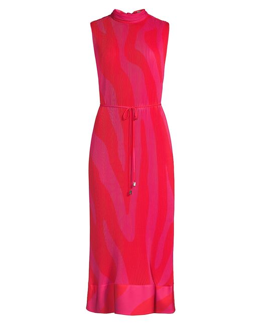 Milly Melina Pleated Midi-Dress Pink Multi