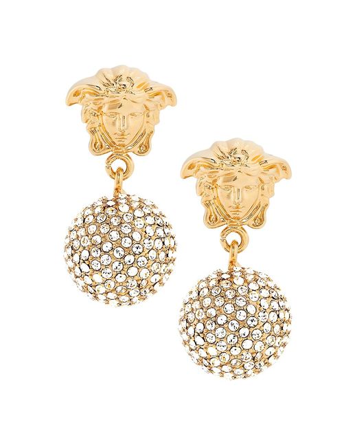 Versace Goldtone Strass Crystal Medusa Drop Earrings