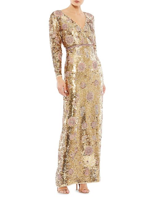 Mac Duggal Embellished Wrap-Over Long-Sleeve Column Gown