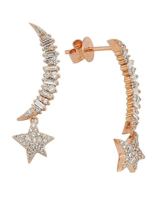 Bee Goddess Star Light Sirius 14K 0.37 TCW Diamond Moon Drop Earrings