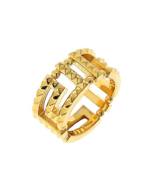 Versace Goldtone Logo Print Ring Gold