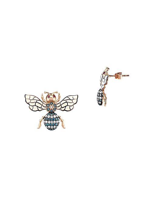 Bee Goddess Honey 14K White Blue Diamond Bee Earrings