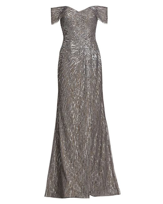 Rene Ruiz Collection Sequined Off-The-Shoulder Gown