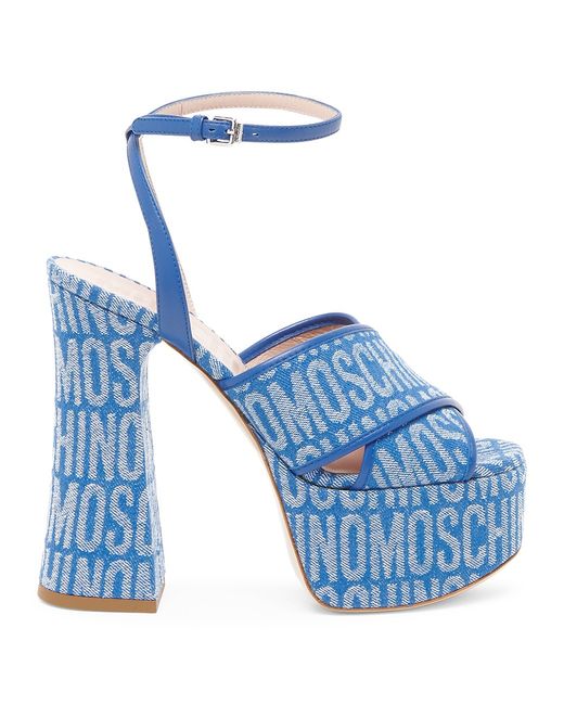 Moschino Logo Platform Ankle-Strap Sandals