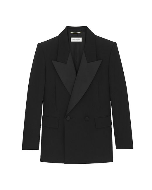 Saint Laurent Double-Breasted Tuxedo Jacket in Grain De Poudre