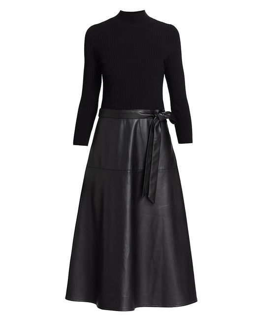 Shoshanna Reade Rib-Knit Faux Leather Midi-Dress